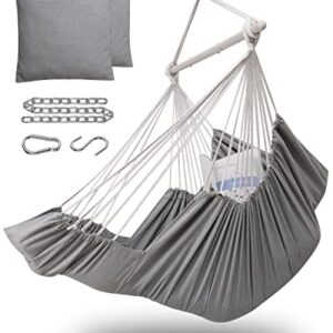 Miztli Hammock Chair Hanging Chair Swing with Foot Rest, Max 500 Lbs, Steel Spreader Bar with Anti-Slip Rings-2 Cushions Included-for Bedroom Indoor and Outdoor