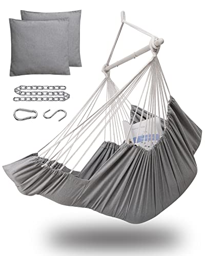 Miztli Hammock Chair Hanging Chair Swing with Foot Rest, Max 500 Lbs, Steel Spreader Bar with Anti-Slip Rings-2 Cushions Included-for Bedroom Indoor and Outdoor