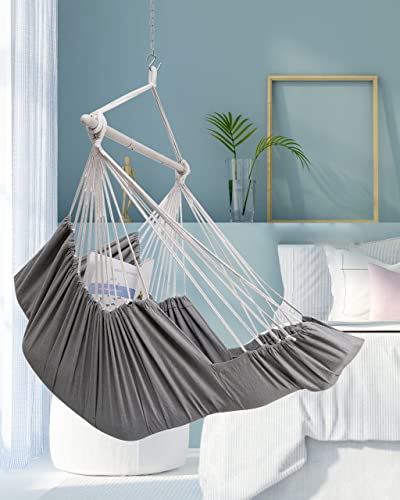 Miztli Hammock Chair Hanging Chair Swing with Foot Rest, Max 500 Lbs, Steel Spreader Bar with Anti-Slip Rings-2 Cushions Included-for Bedroom Indoor and Outdoor