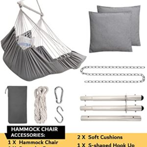 Miztli Hammock Chair Hanging Chair Swing with Foot Rest, Max 500 Lbs, Steel Spreader Bar with Anti-Slip Rings-2 Cushions Included-for Bedroom Indoor and Outdoor