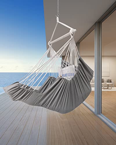 Miztli Hammock Chair Hanging Chair Swing with Foot Rest, Max 500 Lbs, Steel Spreader Bar with Anti-Slip Rings-2 Cushions Included-for Bedroom Indoor and Outdoor