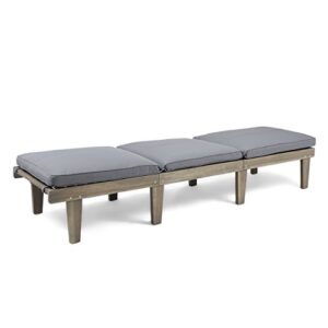 Christopher Knight Home Alisa Outdoor Acacia Wood Chaise Lounge, Grey Finish/Dark Grey Cushion