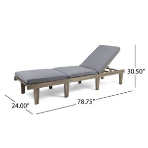 Christopher Knight Home Alisa Outdoor Acacia Wood Chaise Lounge, Grey Finish/Dark Grey Cushion