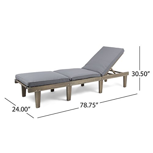 Christopher Knight Home Alisa Outdoor Acacia Wood Chaise Lounge, Grey Finish/Dark Grey Cushion