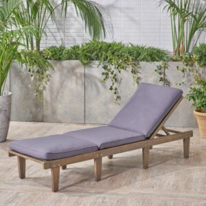 Christopher Knight Home Alisa Outdoor Acacia Wood Chaise Lounge, Grey Finish/Dark Grey Cushion