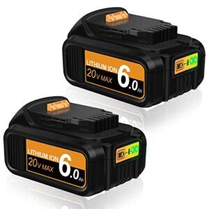 feotdn 2pack 6.0ah 20 volt lithium replacement battery for dewalt 20v battery dcb206 dcb200 dcb204 dcb203 dcb207 dcb207, with led indicator