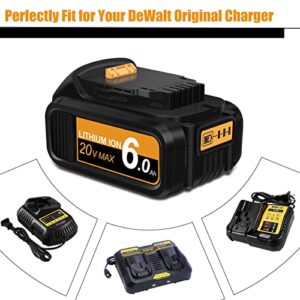 FEOTDN 2Pack 6.0Ah 20 Volt Lithium Replacement Battery for Dewalt 20V Battery DCB206 DCB200 DCB204 DCB203 DCB207 DCB207, with LED Indicator