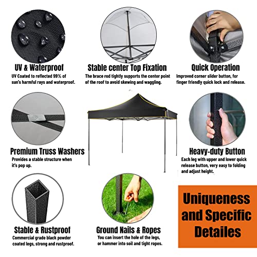 Alishebuy Canopy 10x10 Pop Up Canopy Tent, Outdoor Gazebo Shade Easy Up Vendor Tent Portable for Backyard,Patio,Parties, Black