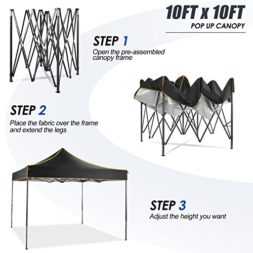 Alishebuy Canopy 10x10 Pop Up Canopy Tent, Outdoor Gazebo Shade Easy Up Vendor Tent Portable for Backyard,Patio,Parties, Black