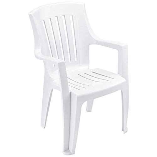 Global Industrial Outdoor Stacking Chair, Resin, White, Lot of 4