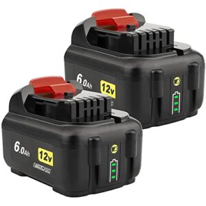 zlwawaol 2 pack dcb120 12v 6.0ah lithium ion battery replacement for dewalt 12v battery dcb127 dcb124 dcb126 dcb123 dcb122 dcb121 dcb120 compatible with dewalt 12v cordless power tools