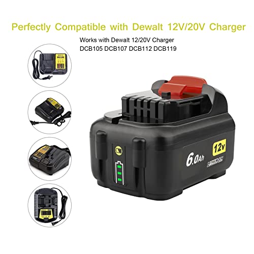 ZLWAWAOL 2 Pack DCB120 12V 6.0Ah Lithium Ion Battery Replacement for Dewalt 12V Battery DCB127 DCB124 DCB126 DCB123 DCB122 DCB121 DCB120 Compatible with Dewalt 12V Cordless Power Tools