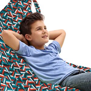 ambesonne geometric lounger chair bag, random stripes triangle shapes mosaic ornament fractal look contemporary design, high capacity storage with handle container, lounger size, multicolor
