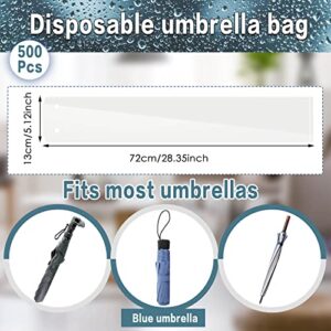 500 Pcs Clear Disposable Wet Umbrella Bags Umbrella Rain Bags Heavy Duty Umbrella Sleeve Big Covers for Wet Umbrellas Keep Church Lobby Floors Dry