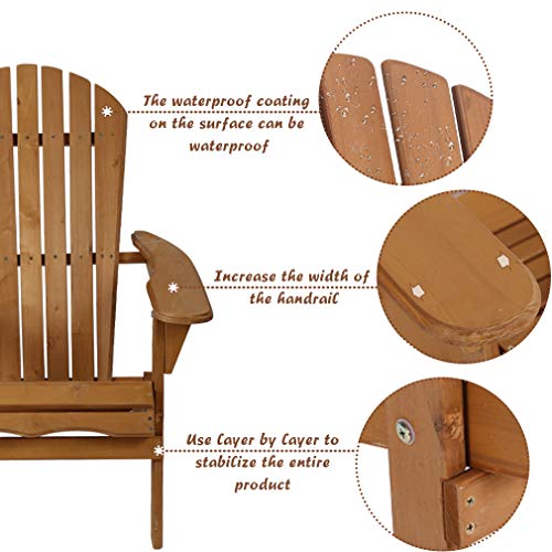 Hudada Adirondack Chair Outdoor Chairs Fire Pit Seating Folding Wooden Adirondack Lounger Chair Patio Chair Lawn Chair Weather Resistant Wood Chairs w/Natural Finish