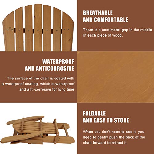 Hudada Adirondack Chair Outdoor Chairs Fire Pit Seating Folding Wooden Adirondack Lounger Chair Patio Chair Lawn Chair Weather Resistant Wood Chairs w/Natural Finish