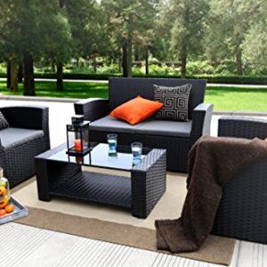 Baner Garden 4 Pieces Outdoor Furniture Complete Patio Cushion Wicker P.E Rattan Garden Set, Full, Black