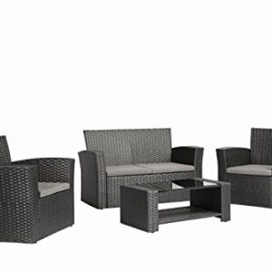 Baner Garden 4 Pieces Outdoor Furniture Complete Patio Cushion Wicker P.E Rattan Garden Set, Full, Black