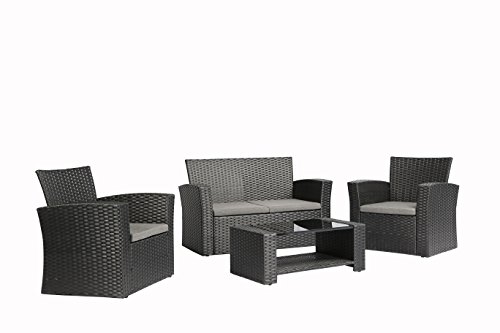 Baner Garden 4 Pieces Outdoor Furniture Complete Patio Cushion Wicker P.E Rattan Garden Set, Full, Black