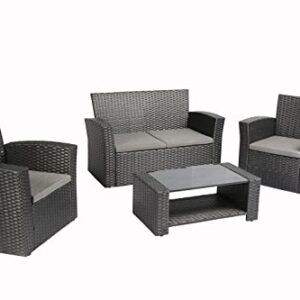 Baner Garden 4 Pieces Outdoor Furniture Complete Patio Cushion Wicker P.E Rattan Garden Set, Full, Black