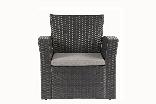 Baner Garden 4 Pieces Outdoor Furniture Complete Patio Cushion Wicker P.E Rattan Garden Set, Full, Black