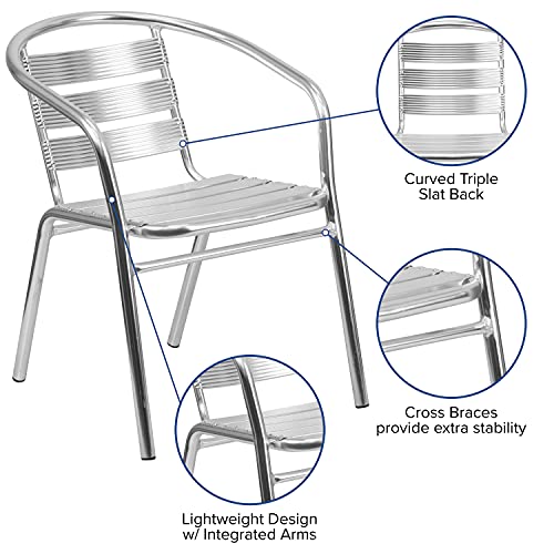 Flash Furniture 4 Pack Heavy Duty Commercial Aluminum Indoor-Outdoor Restaurant Stack Chair with Triple Slat Back