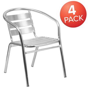 Flash Furniture 4 Pack Heavy Duty Commercial Aluminum Indoor-Outdoor Restaurant Stack Chair with Triple Slat Back