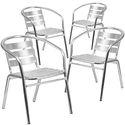 Flash Furniture 4 Pack Heavy Duty Commercial Aluminum Indoor-Outdoor Restaurant Stack Chair with Triple Slat Back