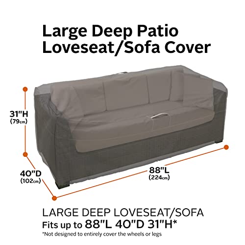 Classic Accessories 55-424-045101-EC Ravenna Water-Resistant 88 Inch Deep Seated Patio Loveseat Cover,Taupe,Large, Patio Furniture Covers