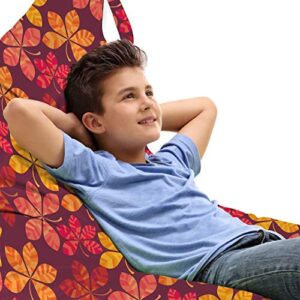 ambesonne autumn lounger chair bag, warm tones repeating leaves design colorful blooming fall flora, high capacity storage with handle container, lounger size, purple dark coral and yellow