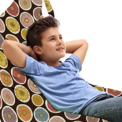 Ambesonne Floral Lounger Chair Bag, Hand Drawn Sunflowers in Circular Pattern, High Capacity Storage with Handle Container, Lounger Size, Dark Brown Multicolor