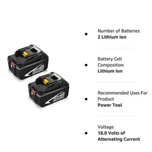 2Packs Upgraded 6.0Ah 18V BL1860B Replacement Lithium-ion Battery Compatible with Makita 18 Volt Battery with LED Indicator BL1860 BL1850 BL1840 BL1820 BL1815B LXT400 Cordless Power Tools