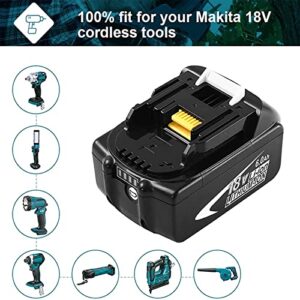 2Packs Upgraded 6.0Ah 18V BL1860B Replacement Lithium-ion Battery Compatible with Makita 18 Volt Battery with LED Indicator BL1860 BL1850 BL1840 BL1820 BL1815B LXT400 Cordless Power Tools