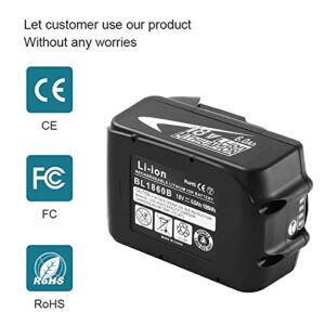 2Packs Upgraded 6.0Ah 18V BL1860B Replacement Lithium-ion Battery Compatible with Makita 18 Volt Battery with LED Indicator BL1860 BL1850 BL1840 BL1820 BL1815B LXT400 Cordless Power Tools