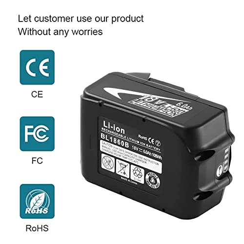 2Packs Upgraded 6.0Ah 18V BL1860B Replacement Lithium-ion Battery Compatible with Makita 18 Volt Battery with LED Indicator BL1860 BL1850 BL1840 BL1820 BL1815B LXT400 Cordless Power Tools