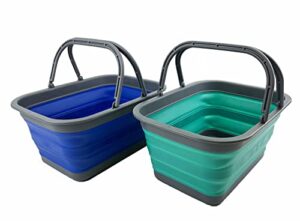 sammart 12l (3.17gallon) collapsible tub with handle – portable outdoor picnic basket/crater – foldable shopping bag – space saving storage container (purplish blue +turquoise blue)