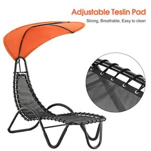 MCombo Outdoor Steel Chaise Lounge Chair with Removable Canopy and Cushions, Reclining Chair w/Side Pocket Arc Stand, for Beach Poolside Backyard Balcony Porch, 4097 (Orange)