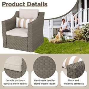 SOLAURA 5 Piece Patio Conversation Set Outdoor Furniture Set, Grey Wicker Lounge Chair with Ottoman Footrest, W/Coffee Table & Cushions (Beige) for Garden, Patio, Balcony, Deck