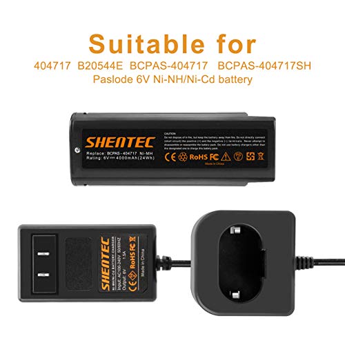 Shentec 6V Ni-MH/Ni-Cd Charger 900200 Compatible with Paslode 404717 B20544E BCPAS-404717 404400 900400 900420 900600 901000 902000 Pod Style Battery (Not for Li-ion Battery)