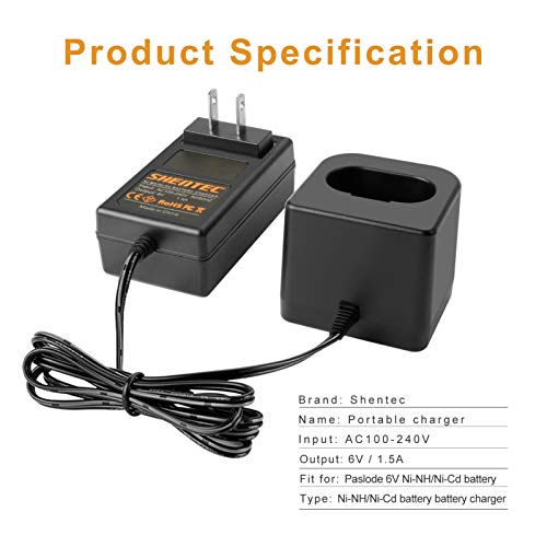 Shentec 6V Ni-MH/Ni-Cd Charger 900200 Compatible with Paslode 404717 B20544E BCPAS-404717 404400 900400 900420 900600 901000 902000 Pod Style Battery (Not for Li-ion Battery)