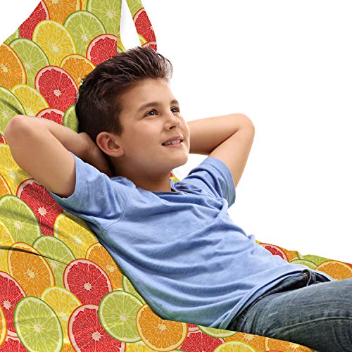 Ambesonne Colorful Lounger Chair Bag, Fresh Ripe Citrus Fruits Orange Grapefruit and Lemon Repeating Circular Pattern, High Capacity Storage with Handle Container, Lounger Size, Multicolor