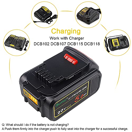 waitley 20V 5.0Ah Replacement Battery Compatible with Dewalt DCB200 20 Volt Cordless Power Tools