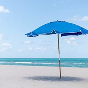 AMMSUN 7.5ft Heavy Duty HIGH Wind Beach Umbrella Commercial Grade Patio Beach Umbrella frames with Air Vent Ash Wood Pole & Carry Bag UV 50+ Protection Blue