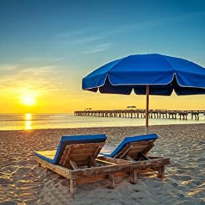 AMMSUN 7.5ft Heavy Duty HIGH Wind Beach Umbrella Commercial Grade Patio Beach Umbrella frames with Air Vent Ash Wood Pole & Carry Bag UV 50+ Protection Blue