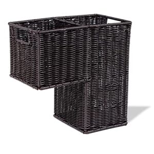 14.5" Plastic Wicker Storage Stair Basket With Handles by Trademark Innovations