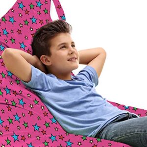 ambesonne pop art lounger chair bag, vintage retro 50s comics themed image with stars pattern on hot pink color backdrop, high capacity storage with handle container, lounger size, multicolor