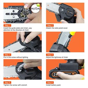 O-CONN Mini Chainsaw Chain, 6-Inch Replacement Guide Saw Chain for 6 inch Mini Cordless Electric Portable Battery Powered Handheld Chainsaw (4 Pieces, 37 Drive Links)