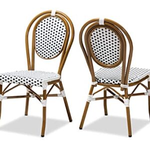 Baxton Studio Gauthier Classic French Indoor and Outdoor Navy and White Bamboo Style Bistro Stackable Dining Chair Set of 2