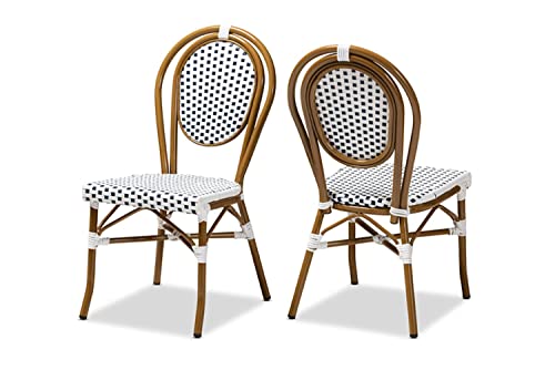 Baxton Studio Gauthier Classic French Indoor and Outdoor Navy and White Bamboo Style Bistro Stackable Dining Chair Set of 2