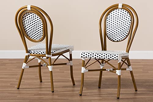 Baxton Studio Gauthier Classic French Indoor and Outdoor Navy and White Bamboo Style Bistro Stackable Dining Chair Set of 2